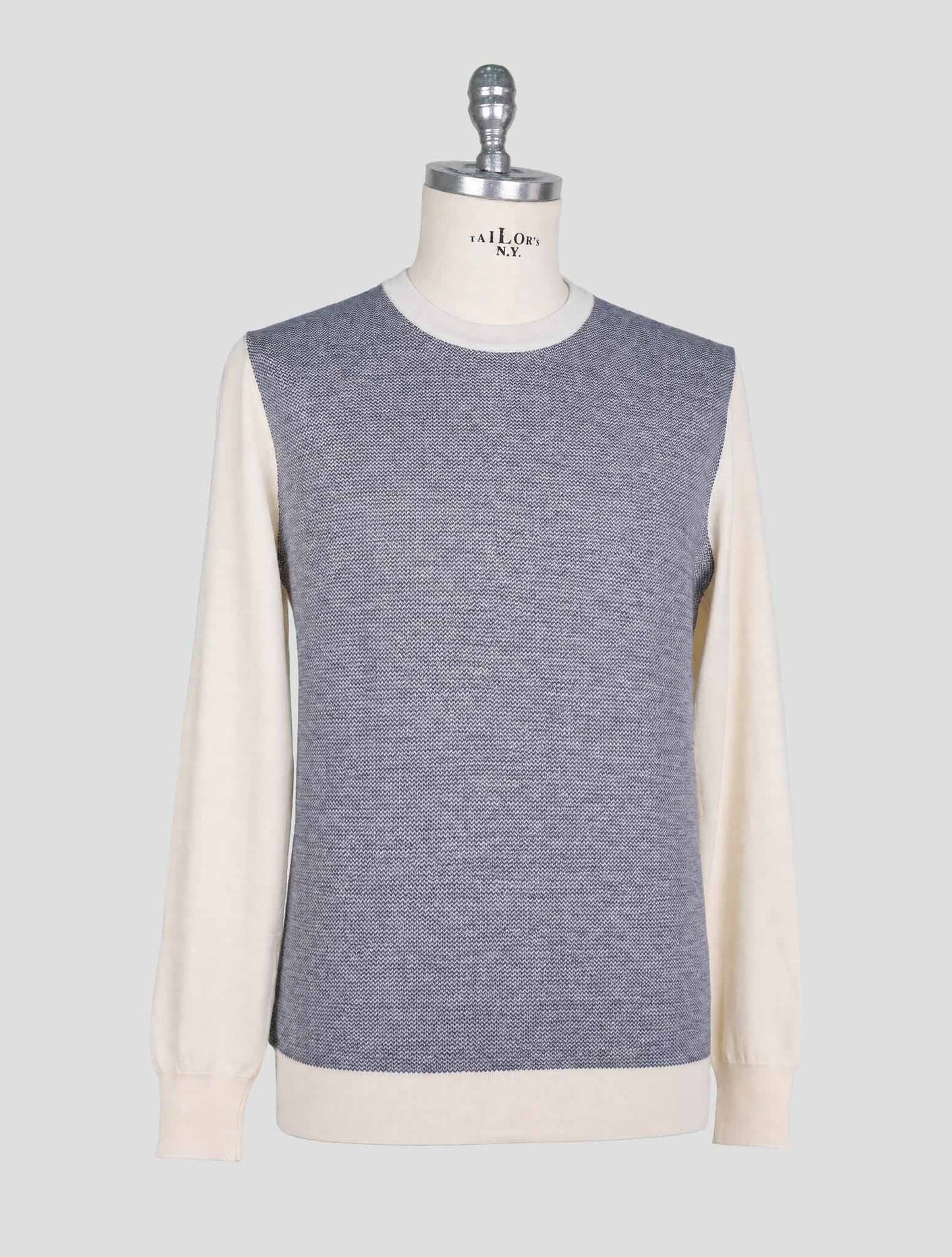 Kiton Blue White Cashmere Silk Sweater Crewneck
