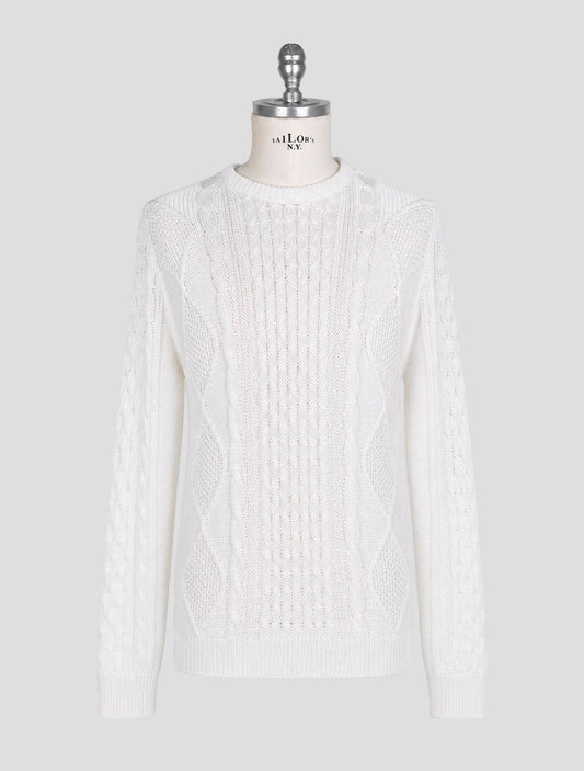 Kiton White Cotton Sweater Crewneck