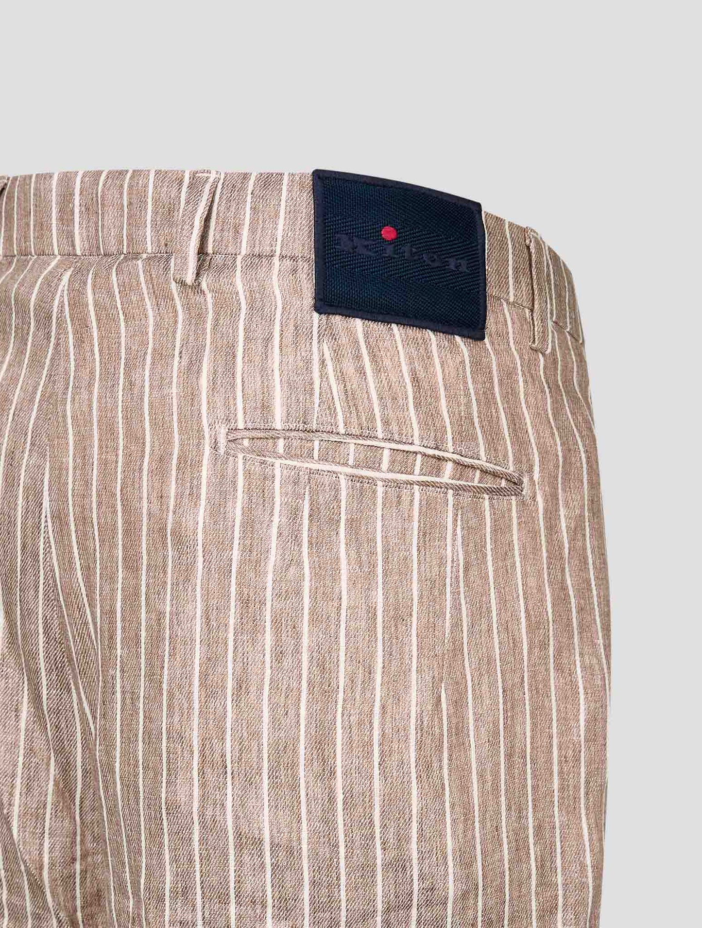Kiton Beige White Linen Ea Pl Pants