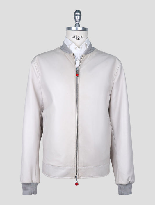 Kiton Gray Multicolor Leather Cashmere Virgin Wool Silk Linen Reverse Coat