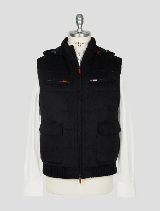Kiton Dark Blue Cashmere Chinchila Fur Coat Gilet