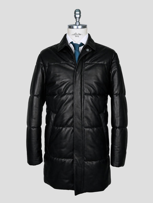 Kiton Black Leather Overcoat