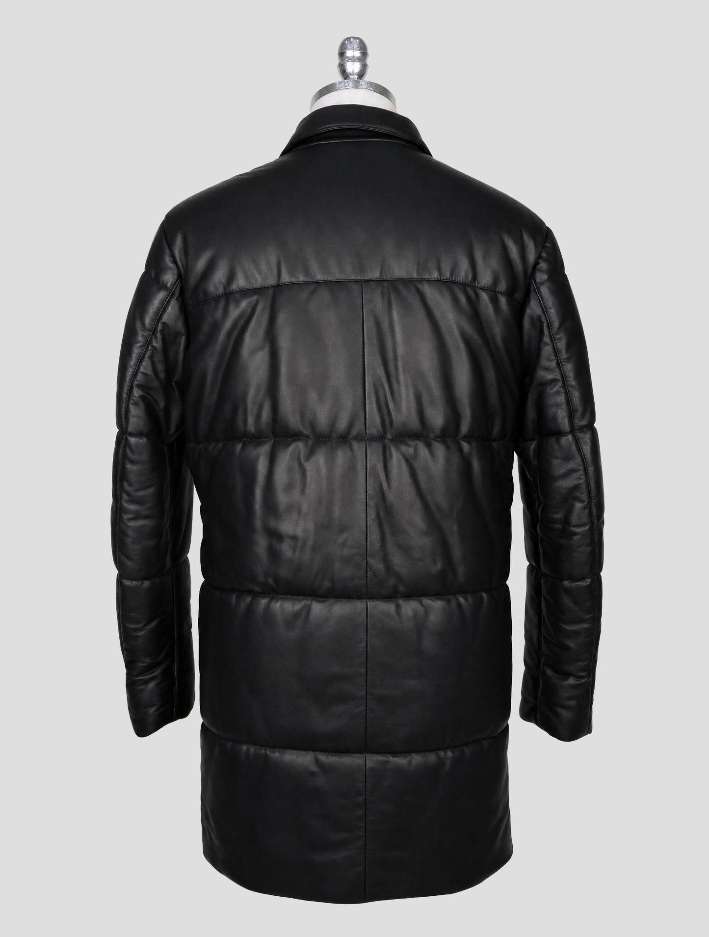 Kiton Black Leather Overcoat