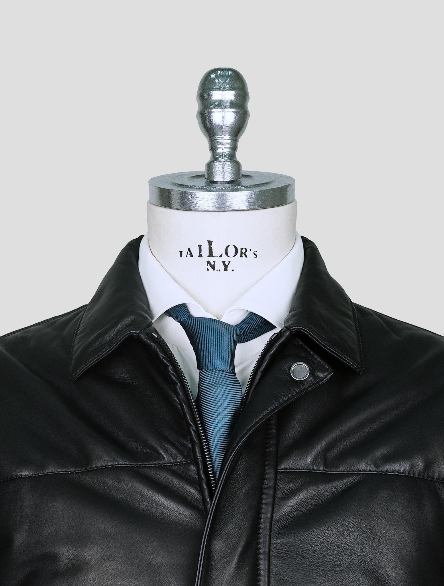 Kiton Black Leather Overcoat