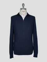 Kiton Blue Linen Cashmere Sweater Half Zip