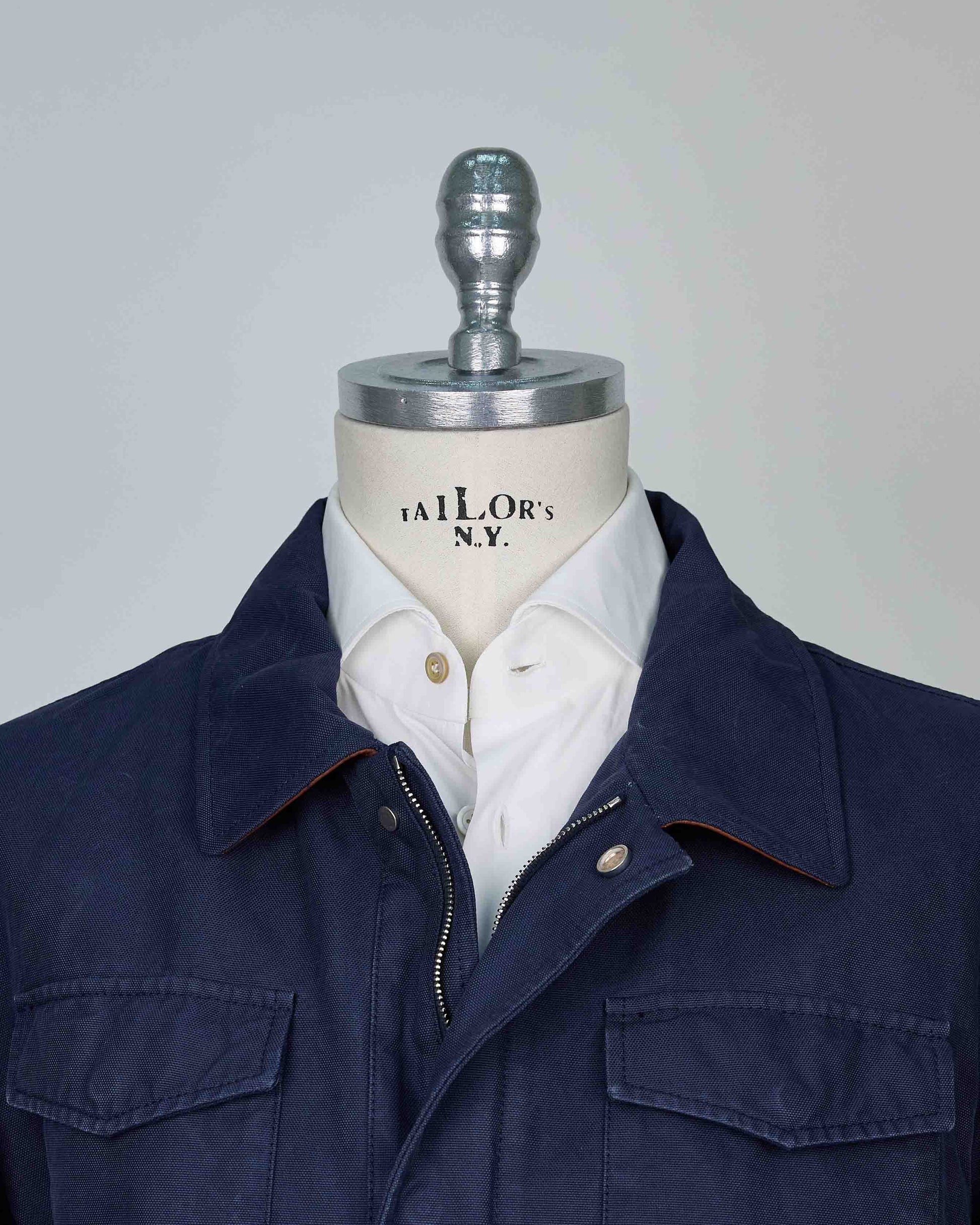 Kiton Blue Cotton Overcoat
