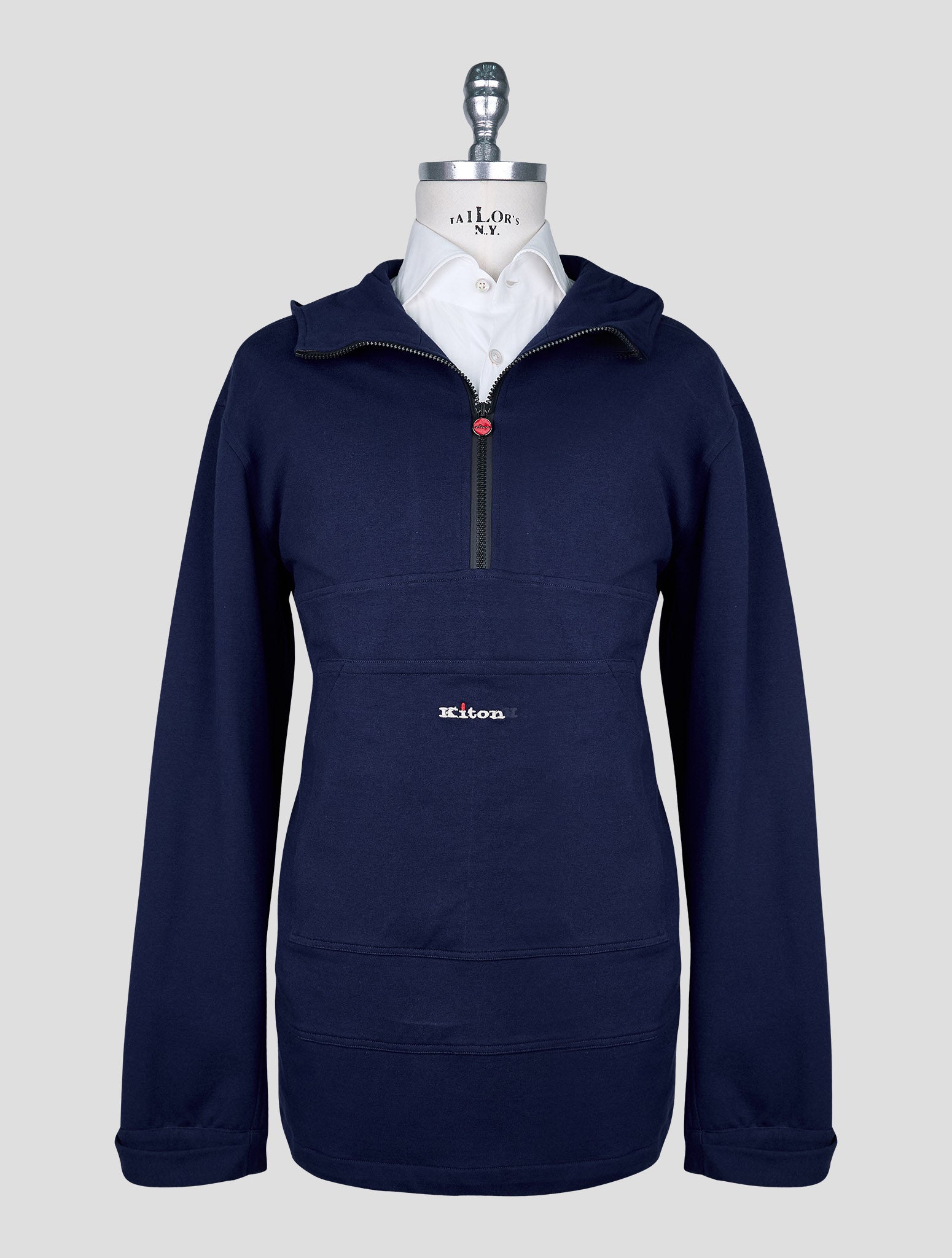 Kiton Blue Cotton Ea Sweater Hoodie