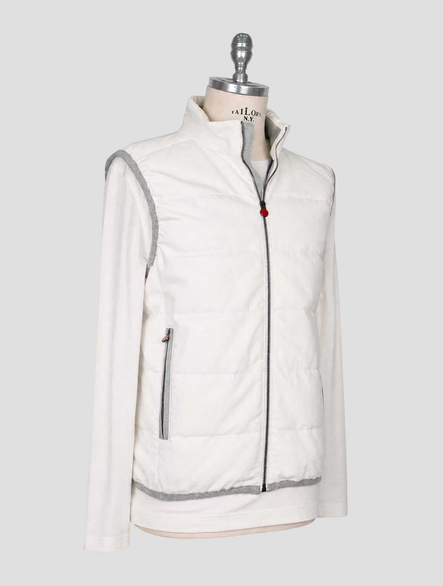Kiton White Cotton Gilet Coat
