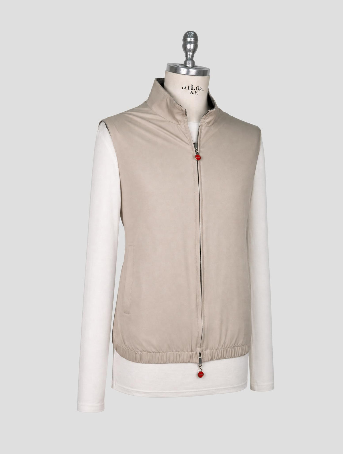 Kiton Beige Gray Pl Reverse Gilet Coat