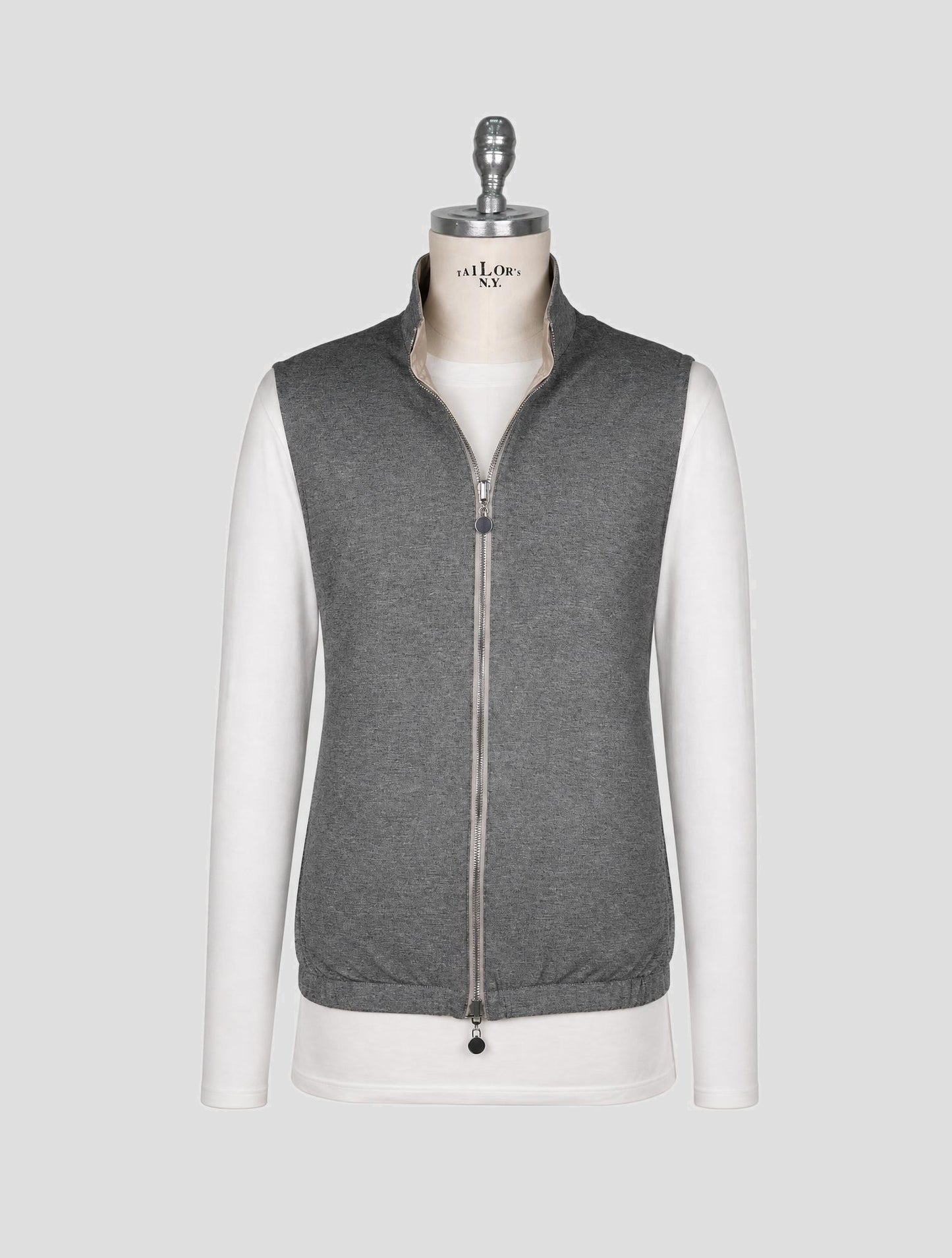 Kiton Beige Gray Pl Reverse Gilet Coat