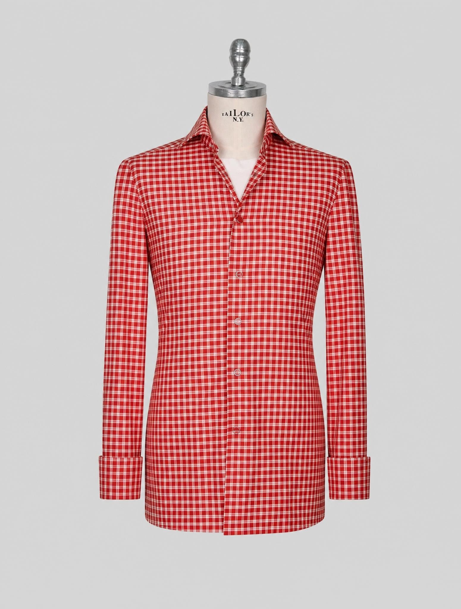 Kiton Red White Cotton Shirt