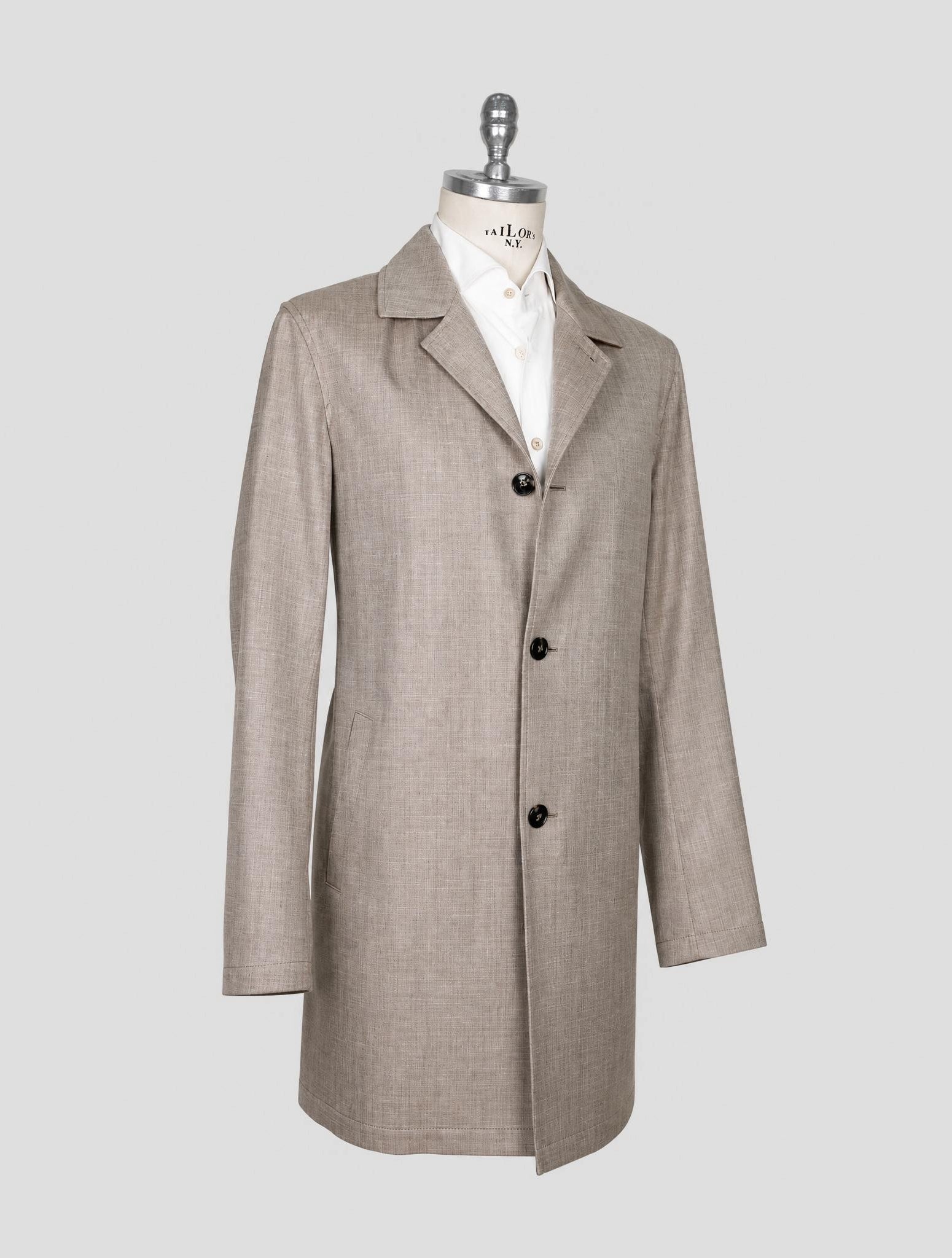 Kiton Gray Virgin Wool Silk Linen Overcoat