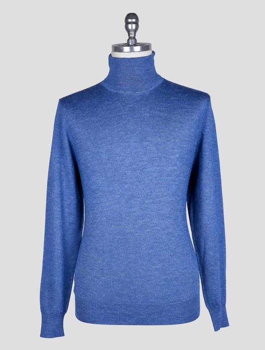 Kiton Blue Silk Cashmere Silk Sweater Turtleneck