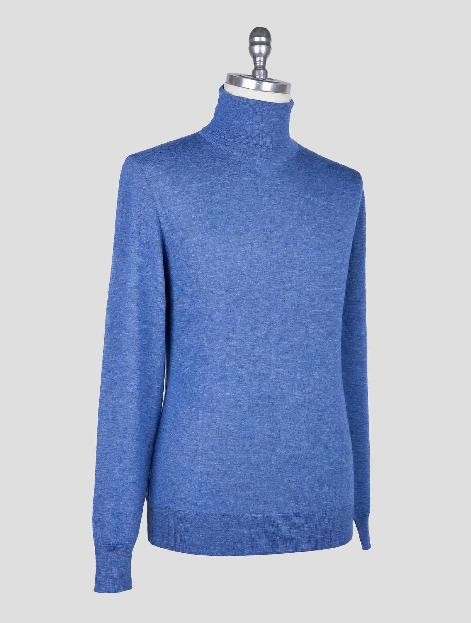 Kiton Blue Silk Cashmere Silk Sweater Turtleneck