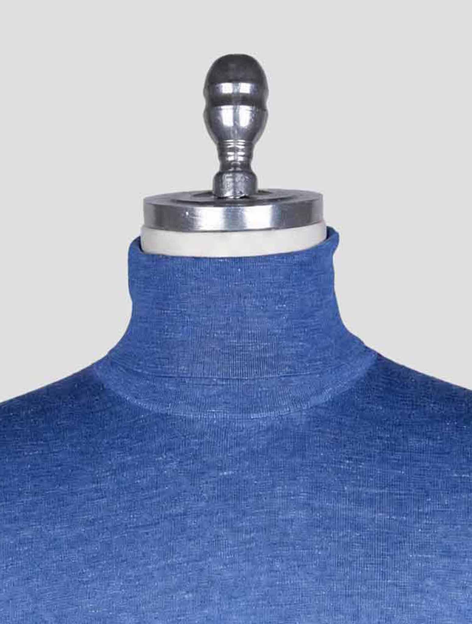 Kiton Blue Silk Cashmere Silk Sweater Turtleneck