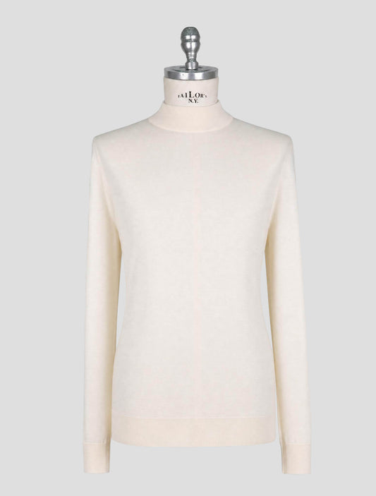 Kiton White Wool Diamante Blue Sweater Half Neck