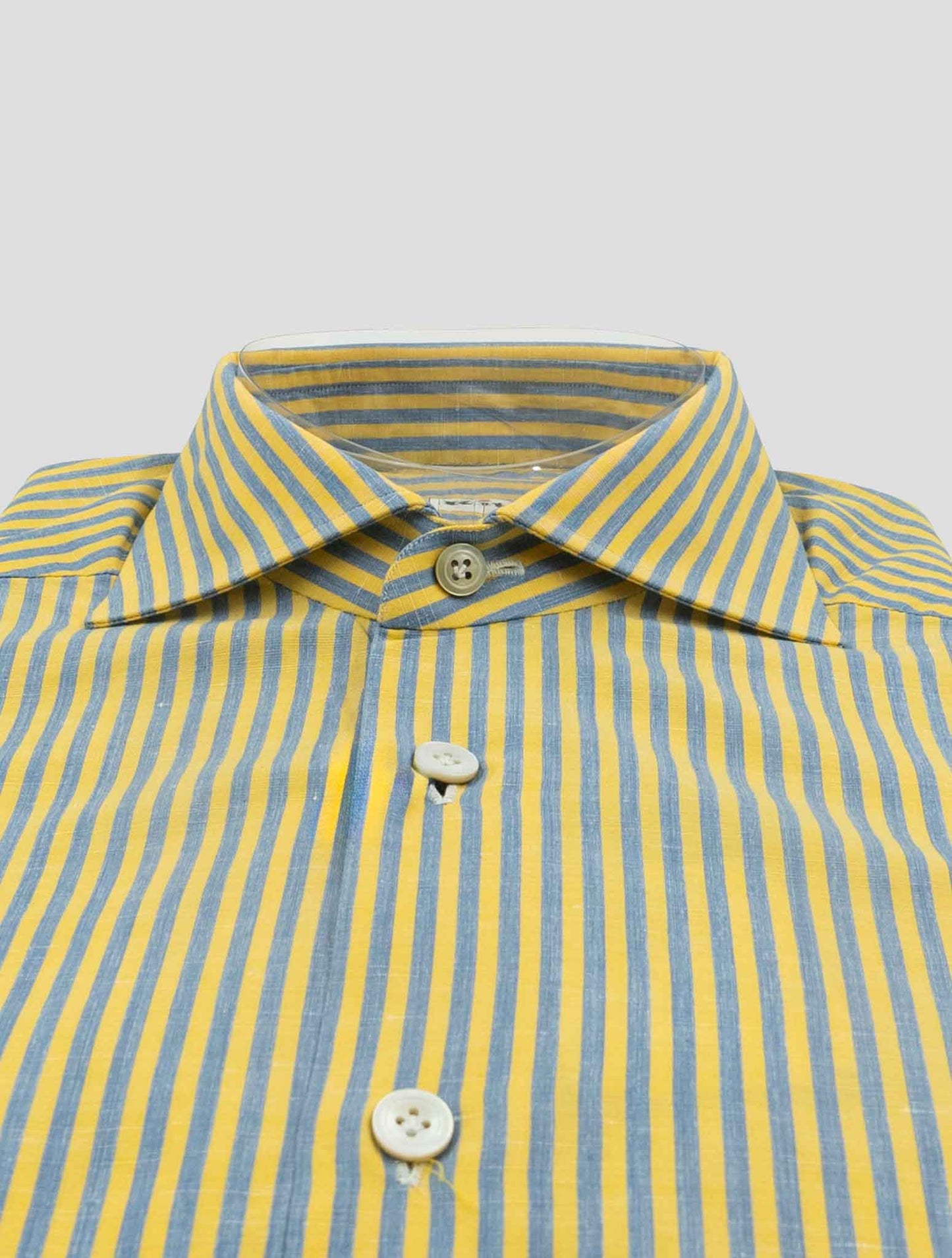 Kiton Yellow Light Blue Cotton Linen Shirt