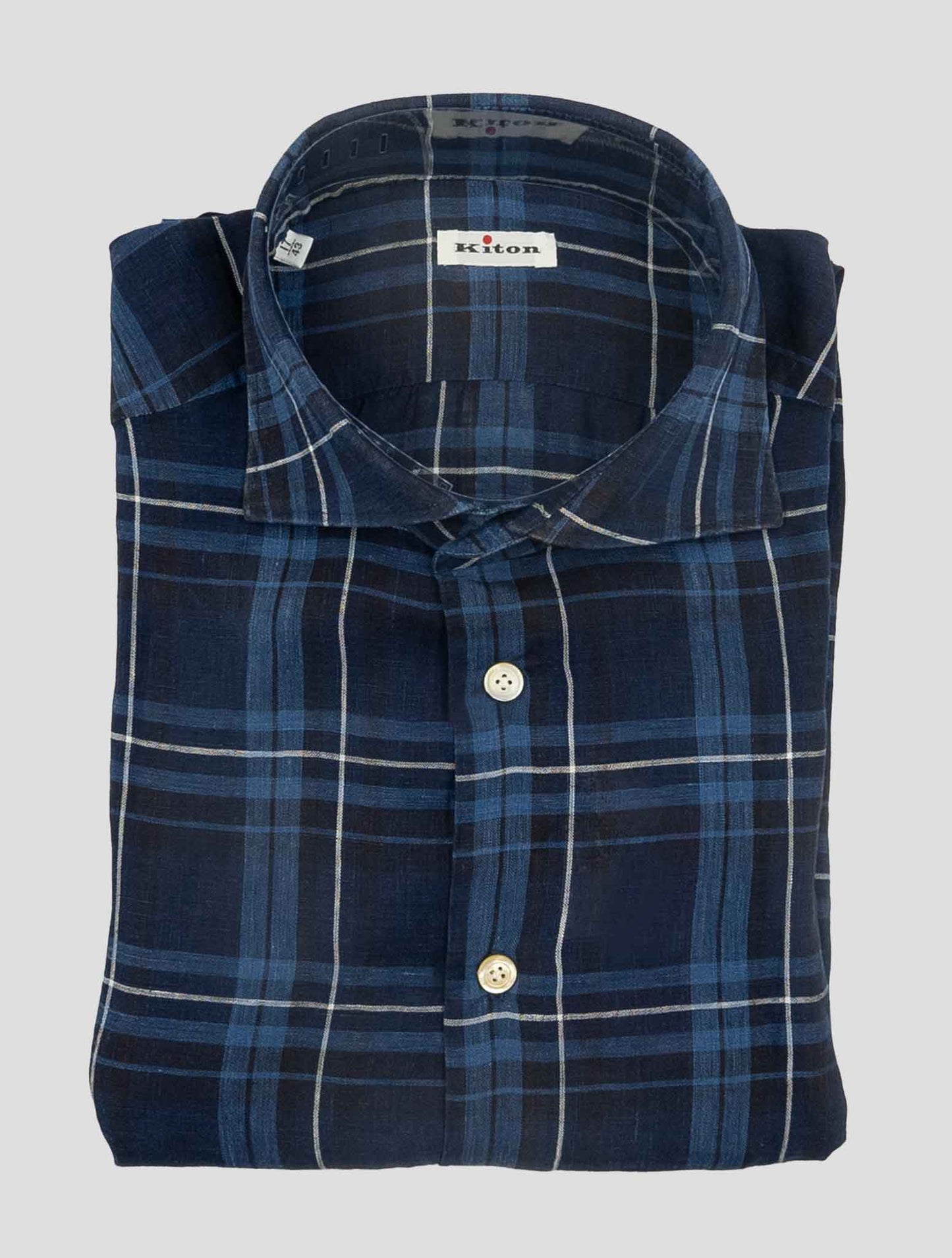 Kiton Blue White Linen Shirt