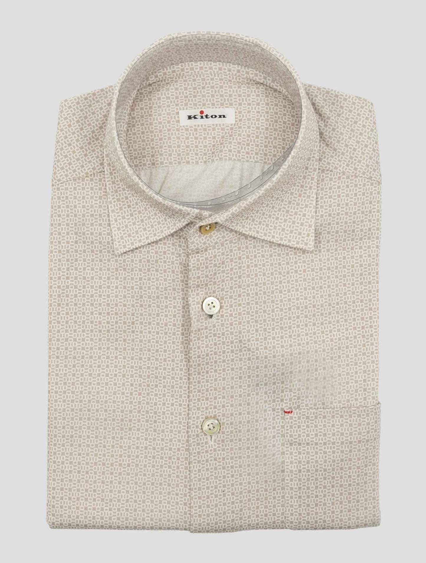 Kiton Beige White Cotton Shirt Nerano