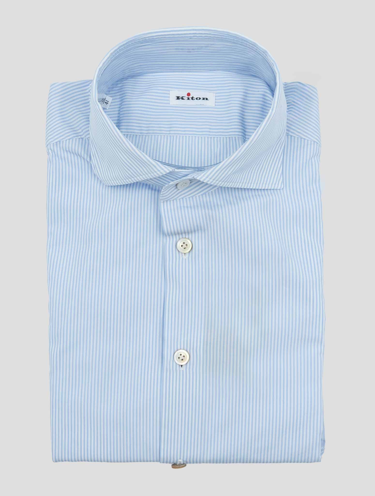 Kiton Blue White Cotton Shirt