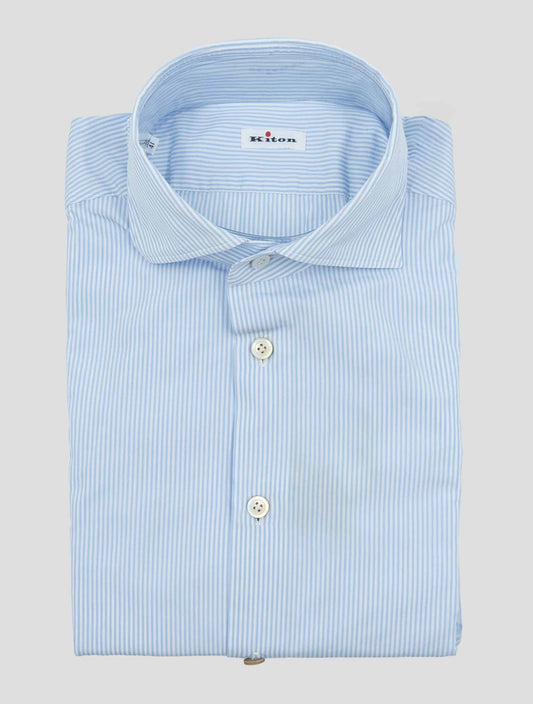Kiton Blue White Cotton Shirt
