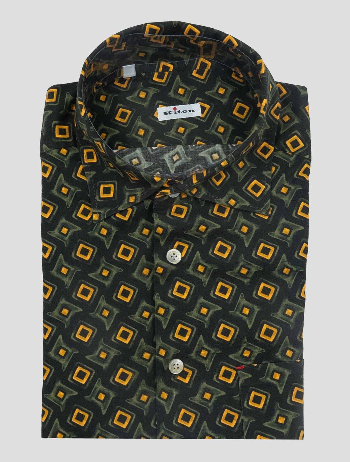 Kiton Green Yellow Cotton Shirt Nerano