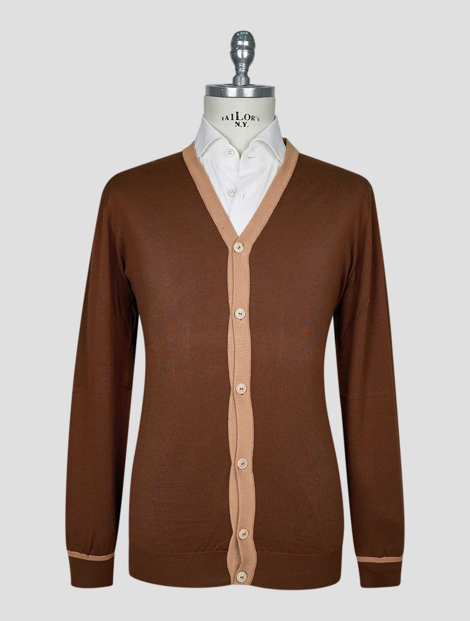 Kiton Brown Beige Cotton Cardigan