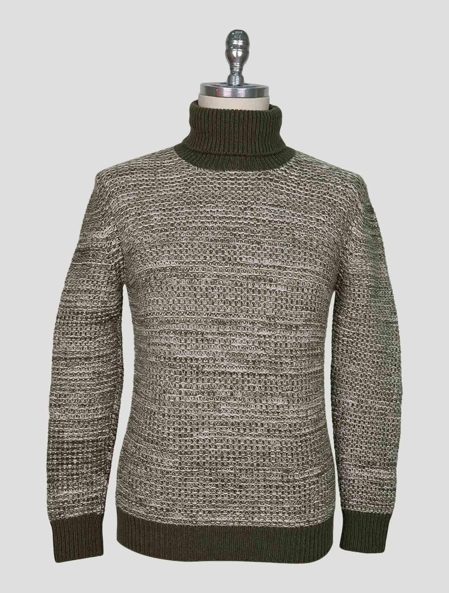 Kiton Green White Cashmere Sweater Turtleneck