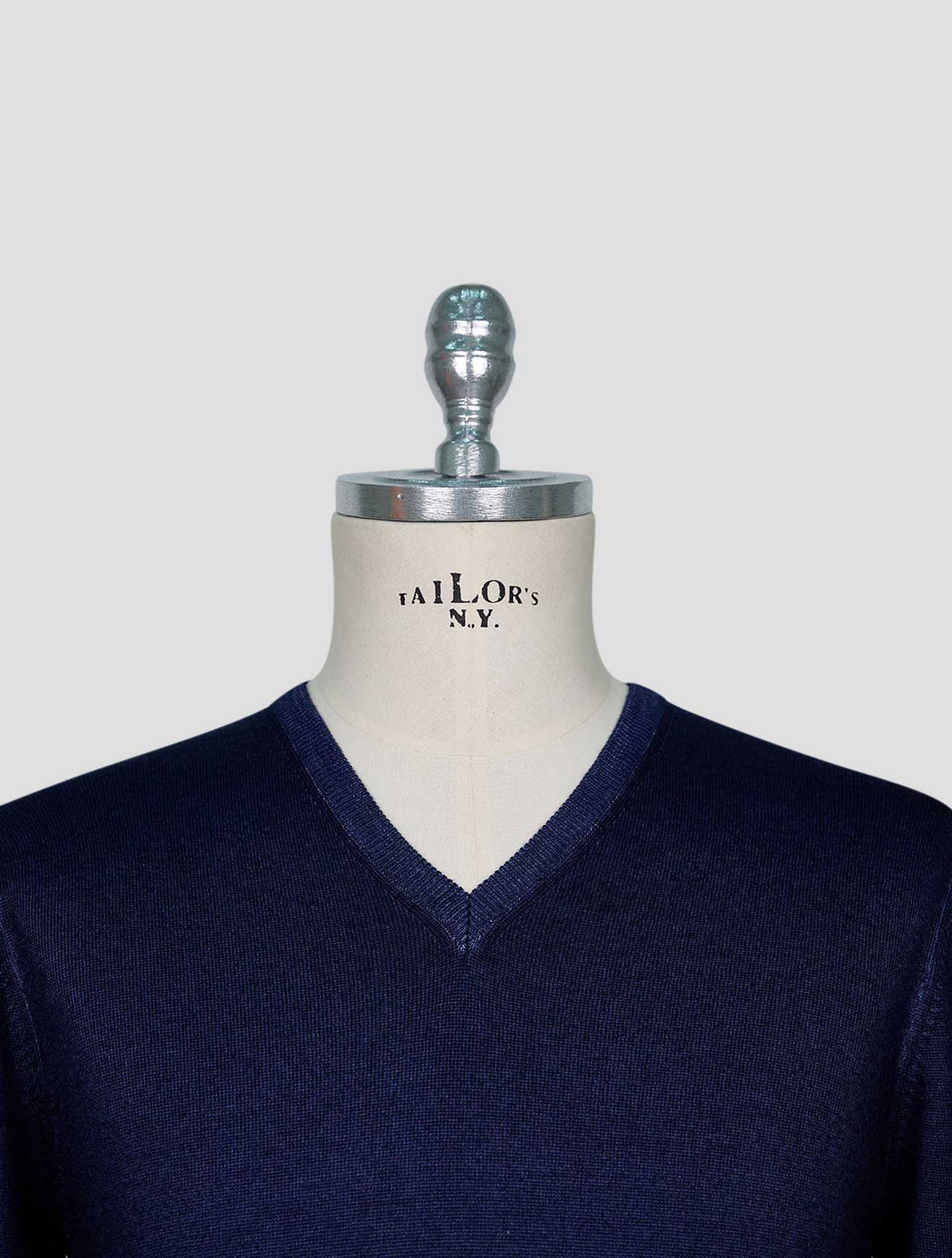 Kiton Blue Wool Sweater V-Neck