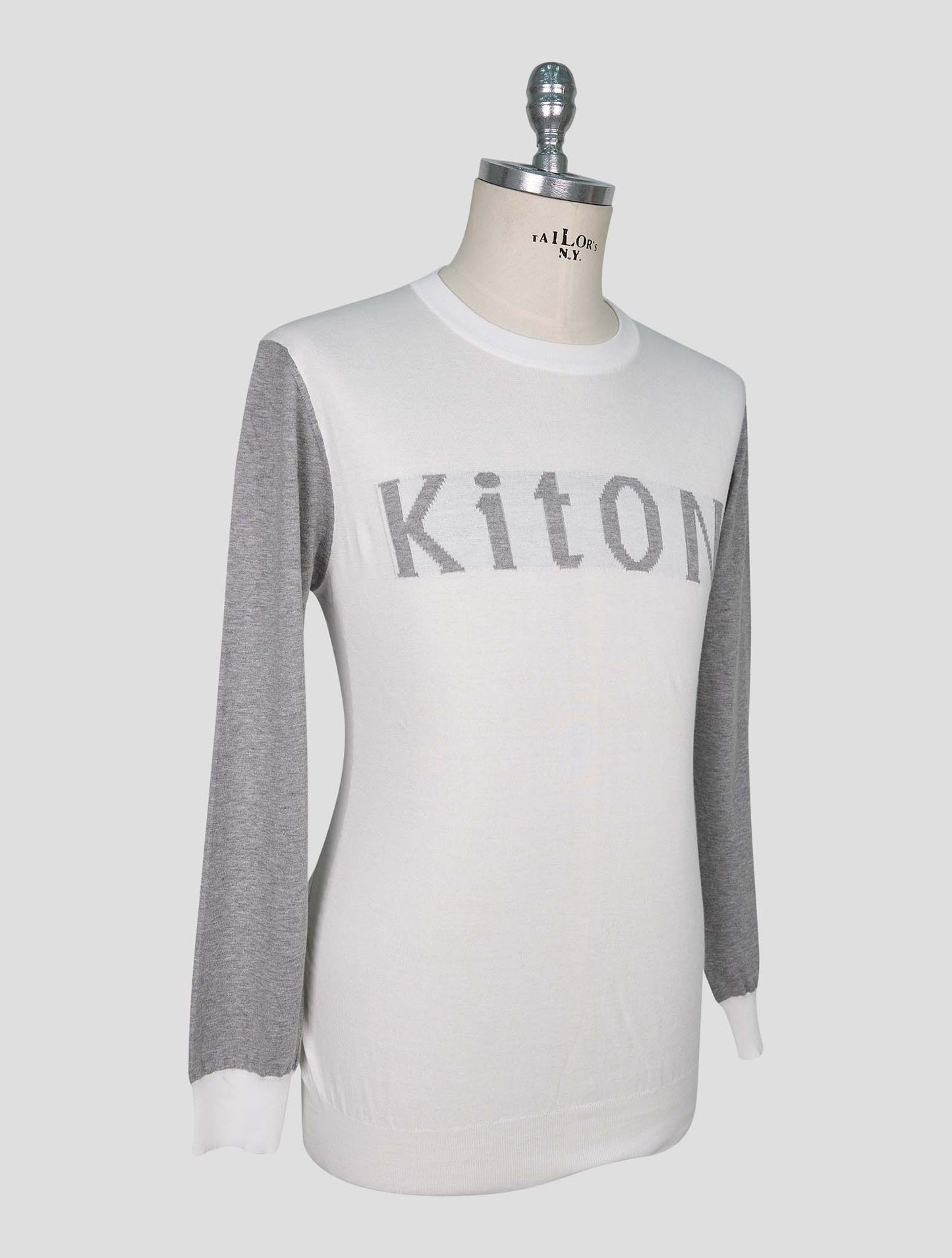 Kiton White Cotton Sweater Crewneck