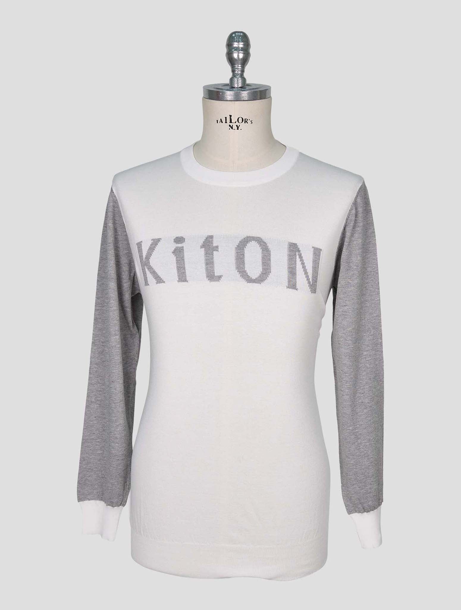 Kiton White Cotton Sweater Crewneck
