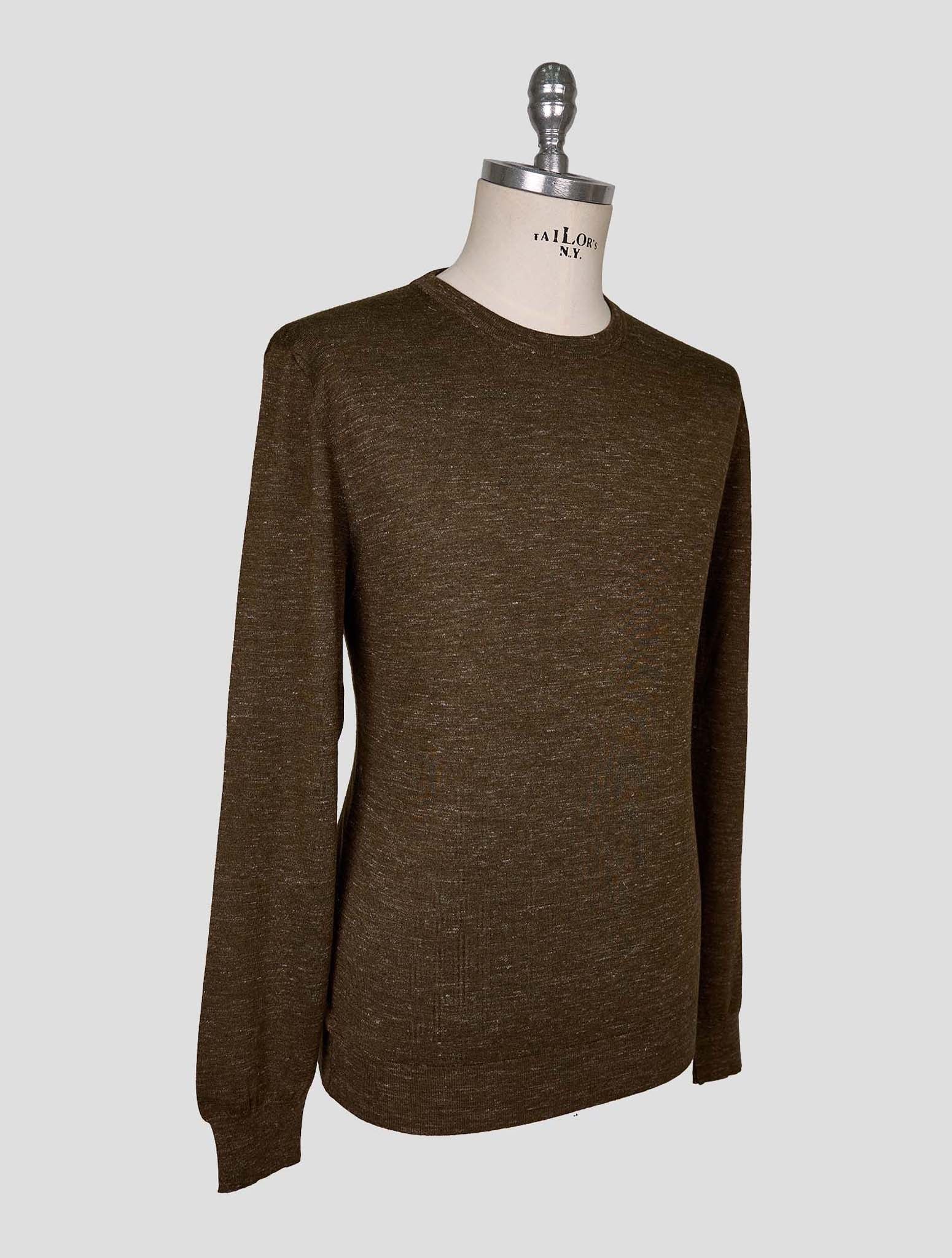 Kiton Brown Cashmere Silk Linen Sweater Crewneck