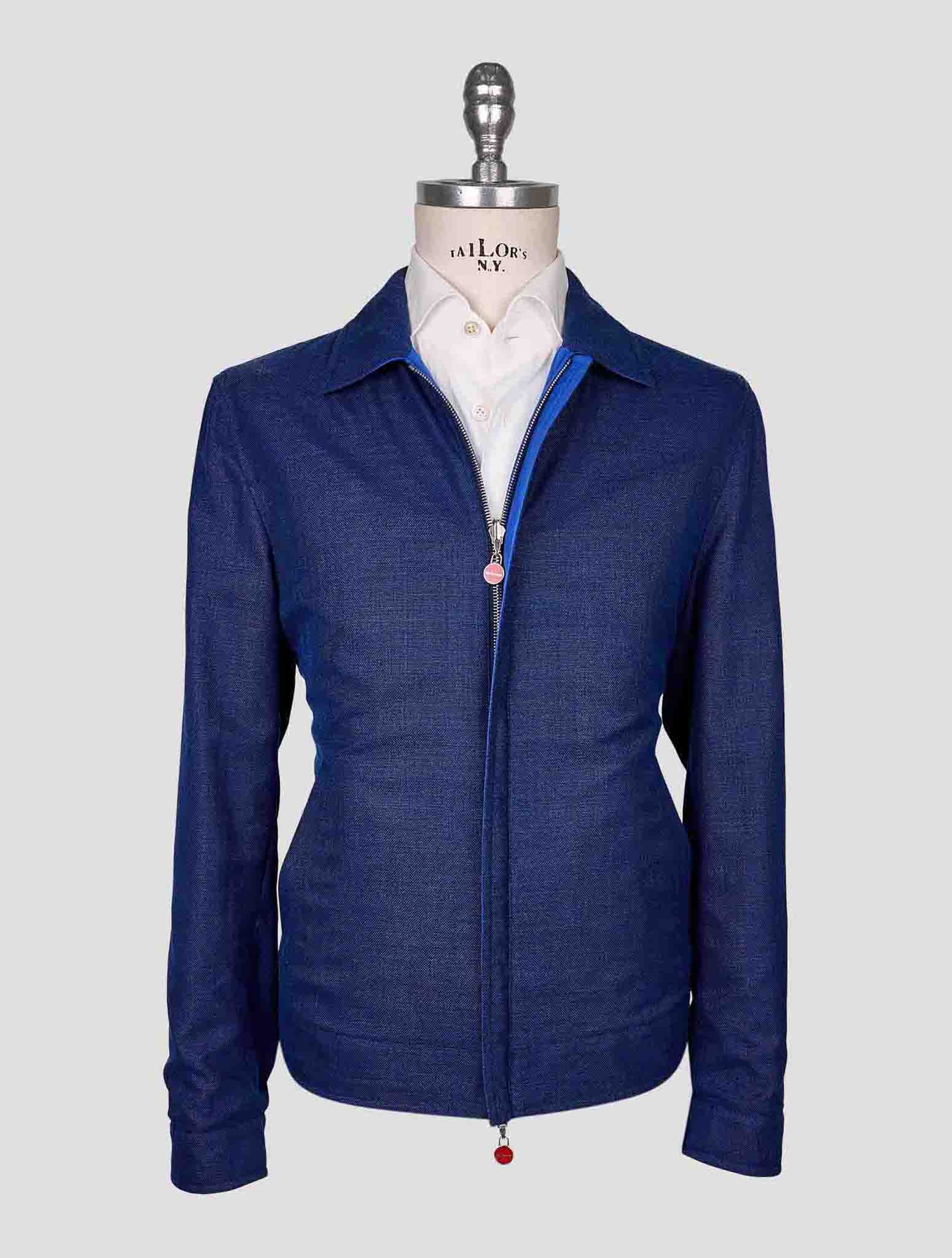 Kiton Blue Wool Silk Linen Coat