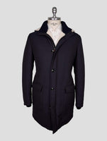 Kiton Blue Wool Pa With Fur Overcoat
