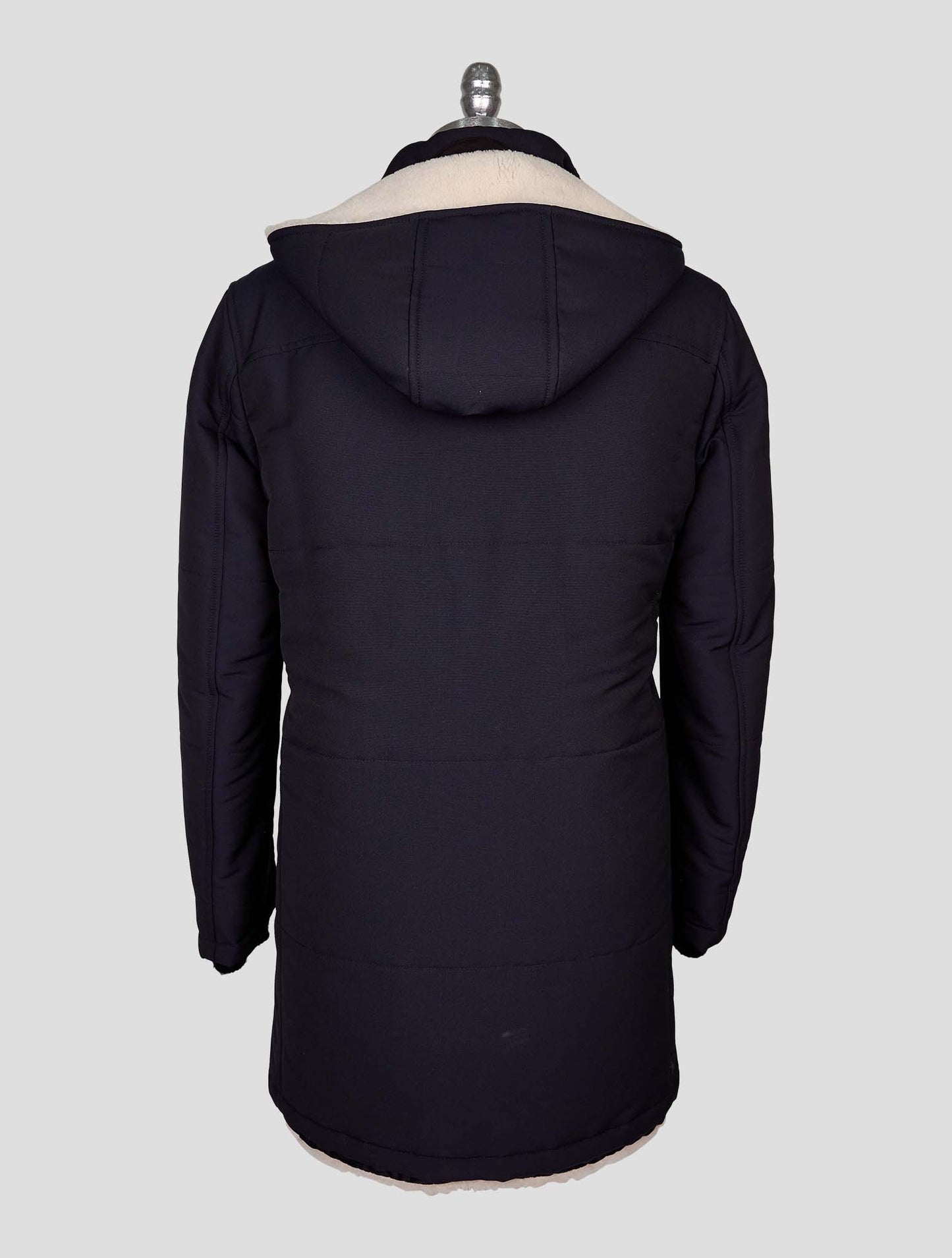 Kiton Blue Wool Pa With Fur Overcoat