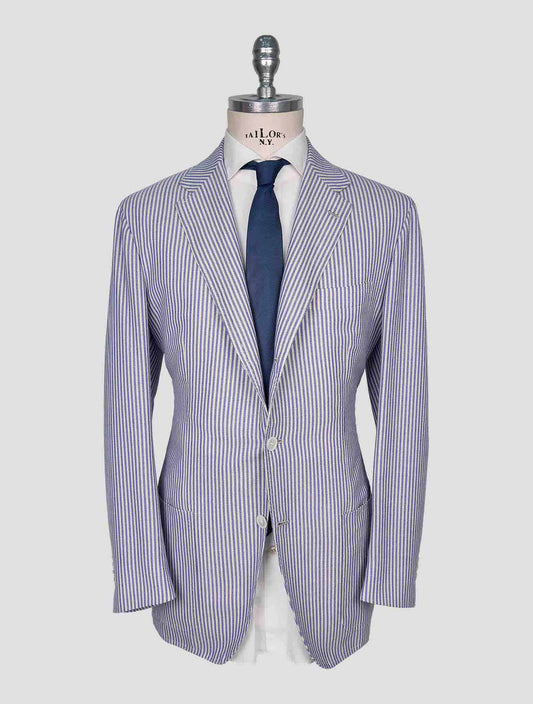 Kiton Blue White Cashmere Linen Blazer