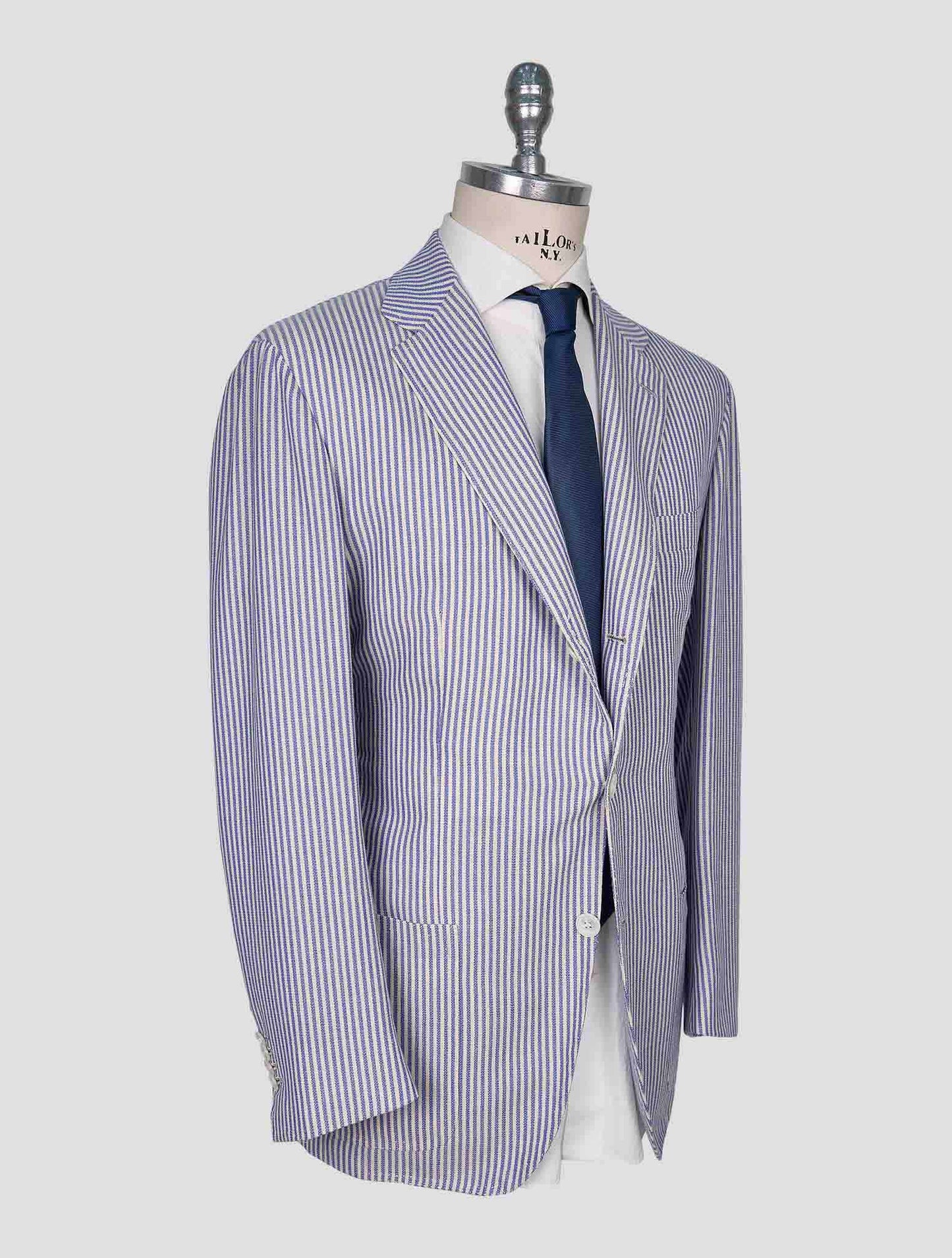 Kiton Blue White Cashmere Linen Blazer