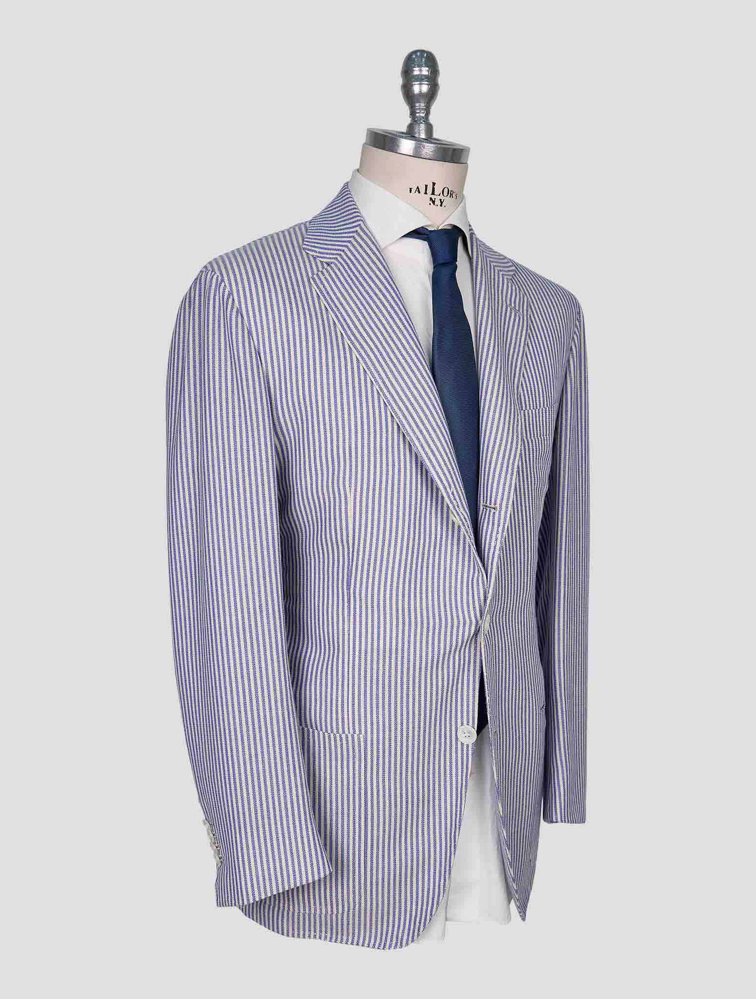 Kiton Blue White Cashmere Linen Blazer
