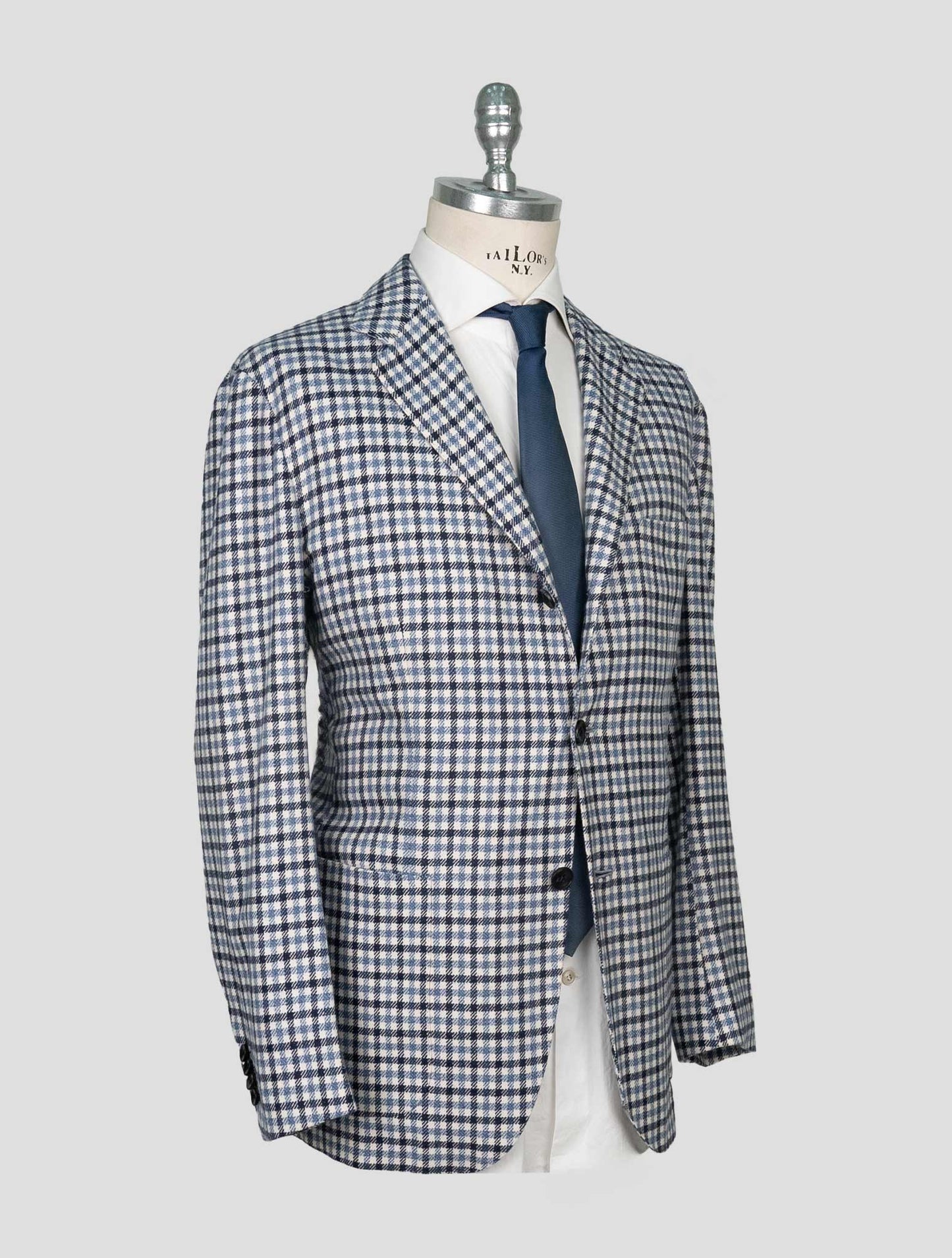 Kiton Blue White Cashmere Blazer