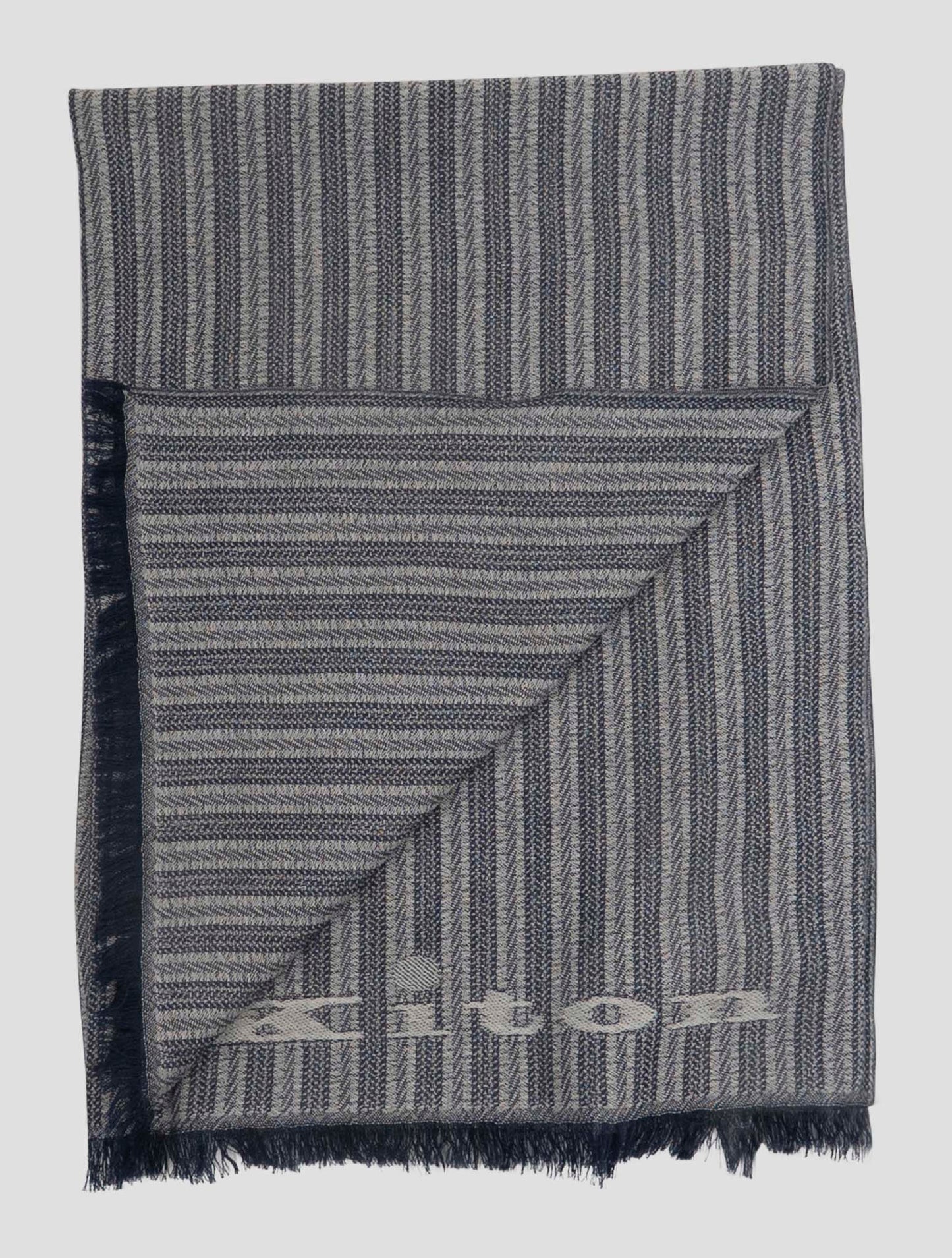 Kiton Blue White Cashmere Scarf 70x180