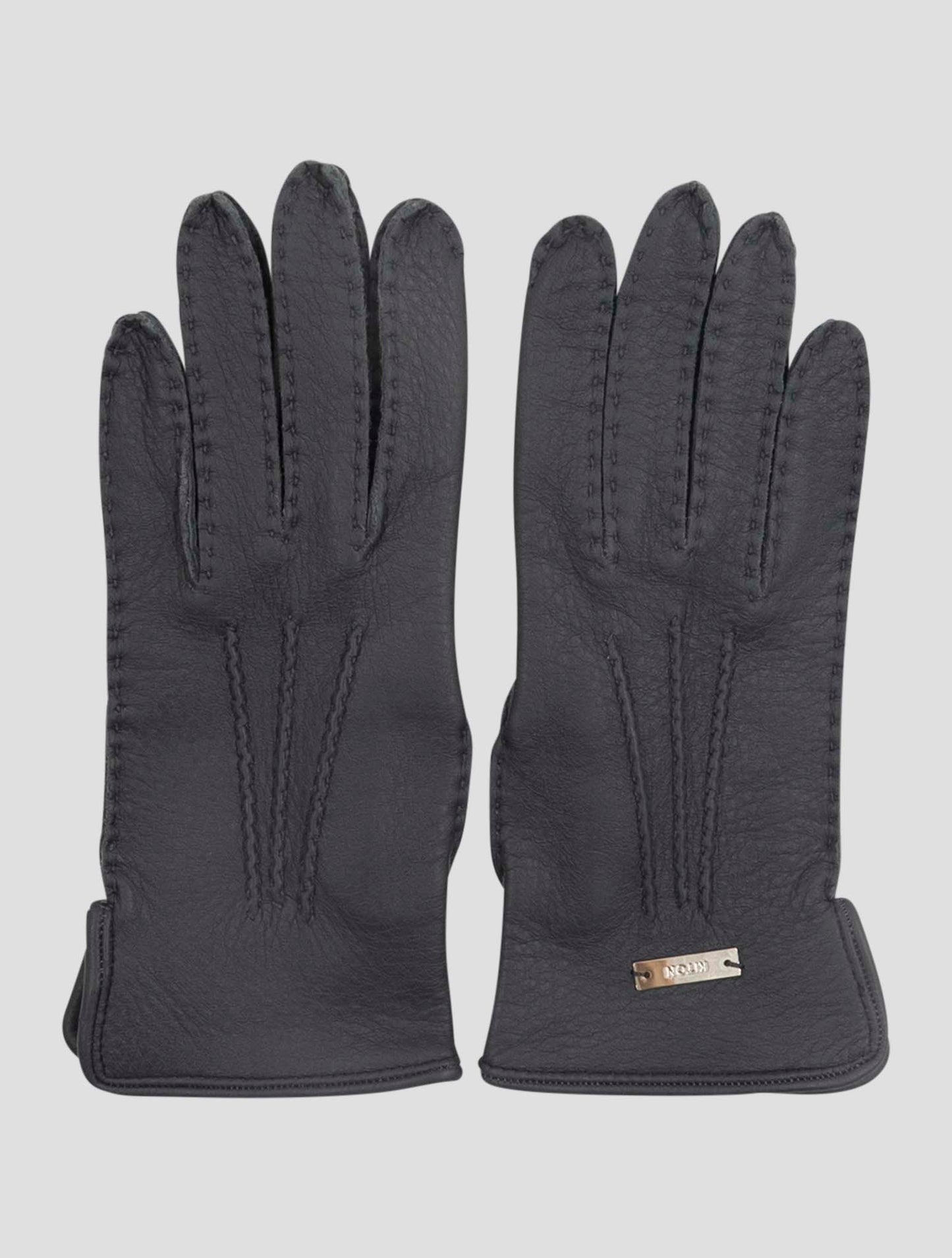 Kiton Gray Leather Deer Gloves Women