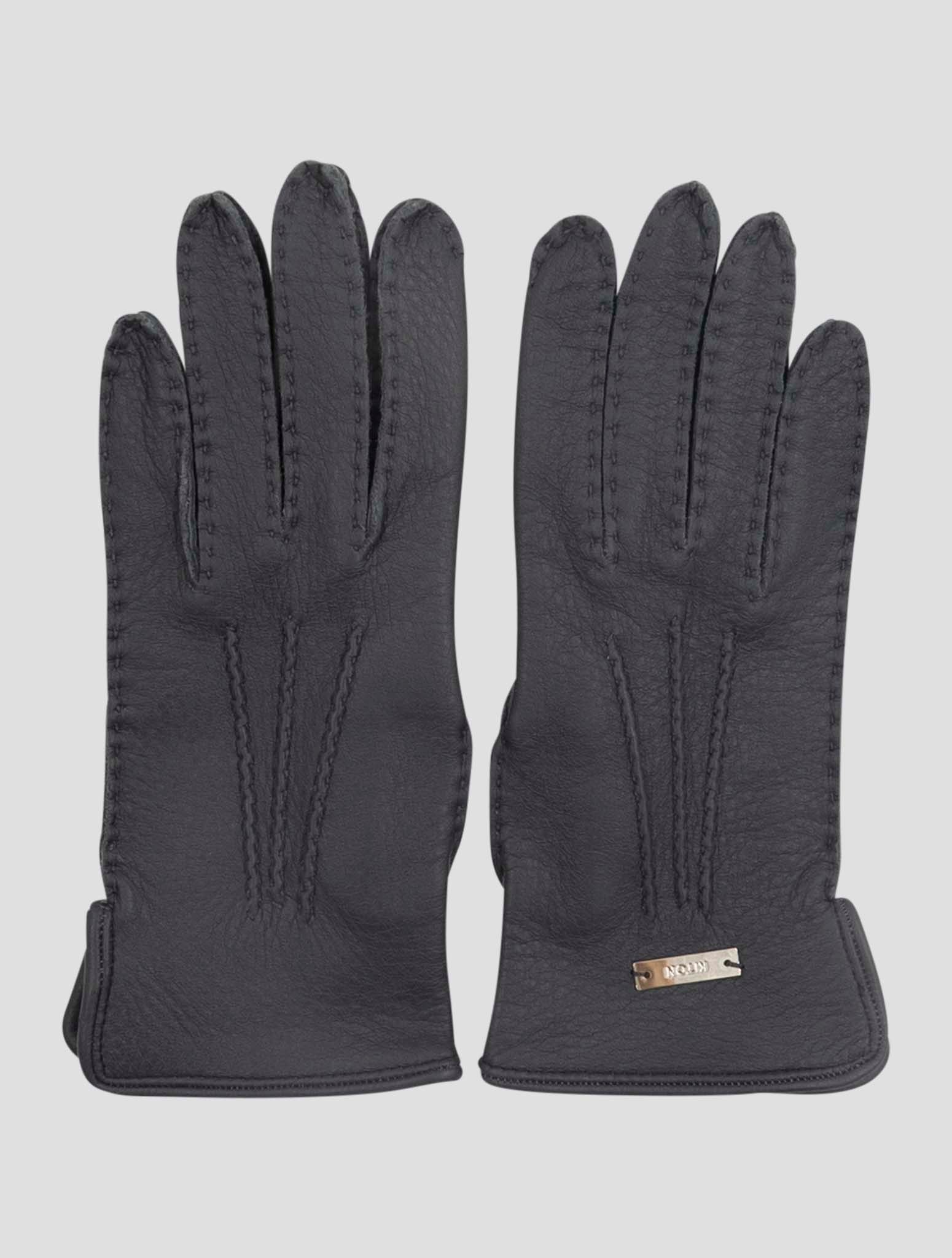Kiton Gray Leather Deer Gloves Women