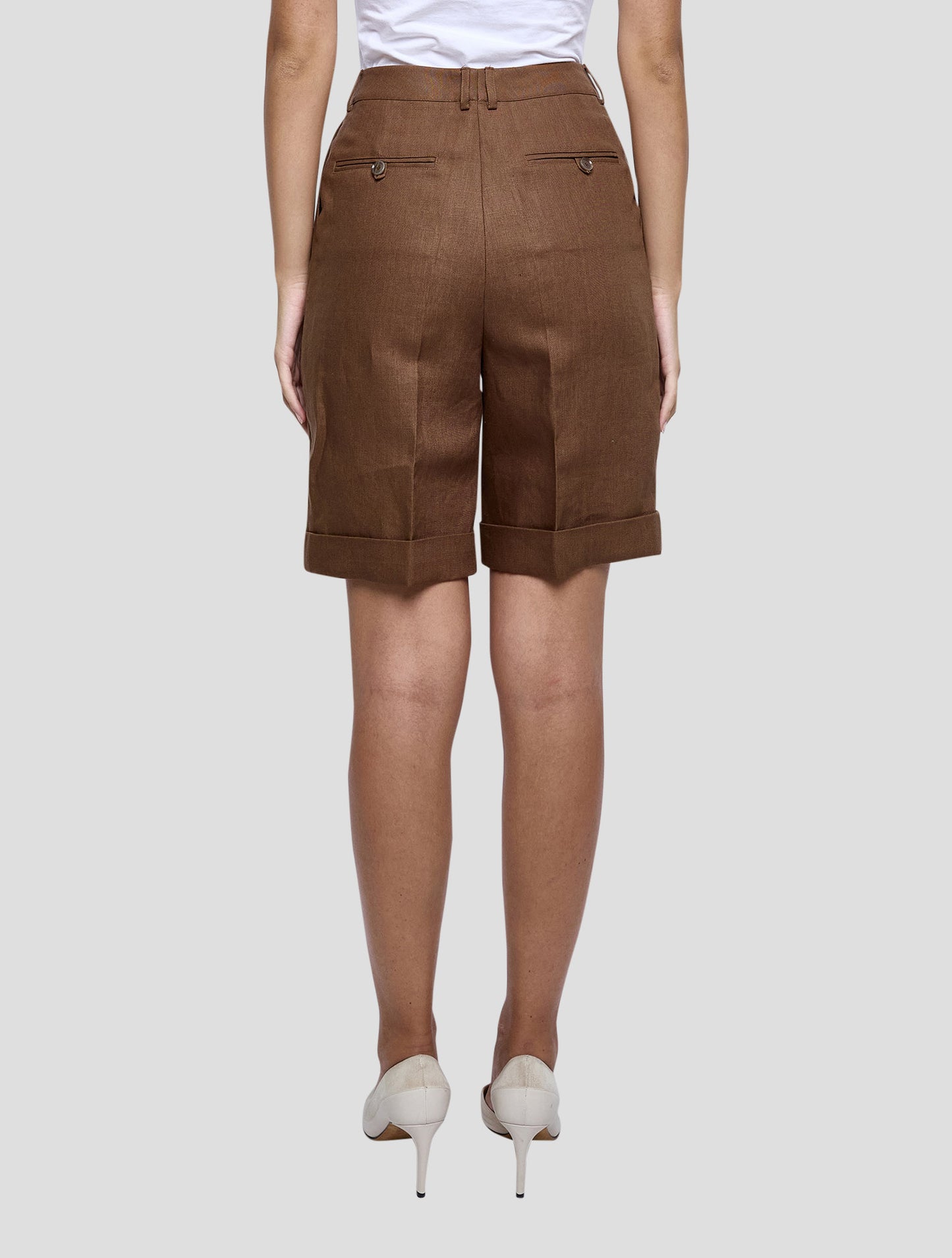 Kiton Brown Linen Short Pants Women