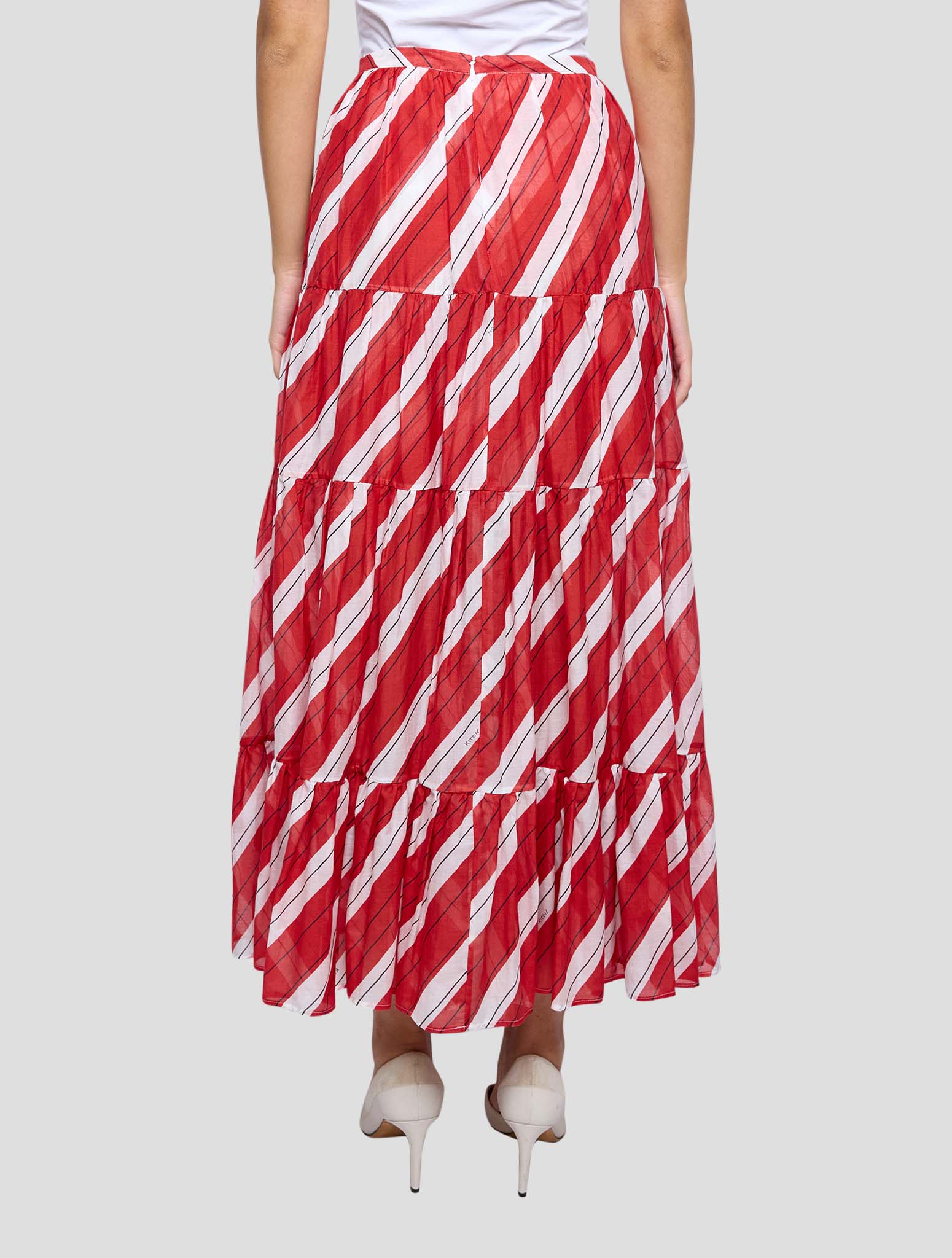 Kiton Red White Cotton Silk Skirt Women