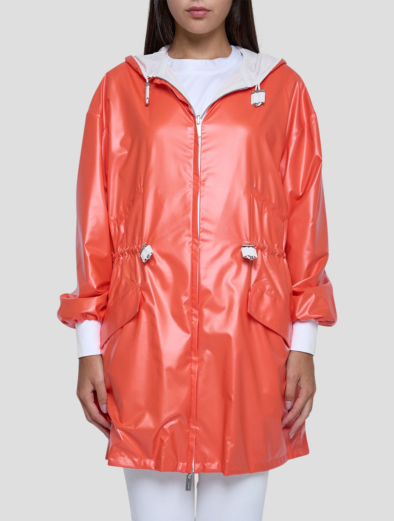 Kiton Orange White Pl Coat Women