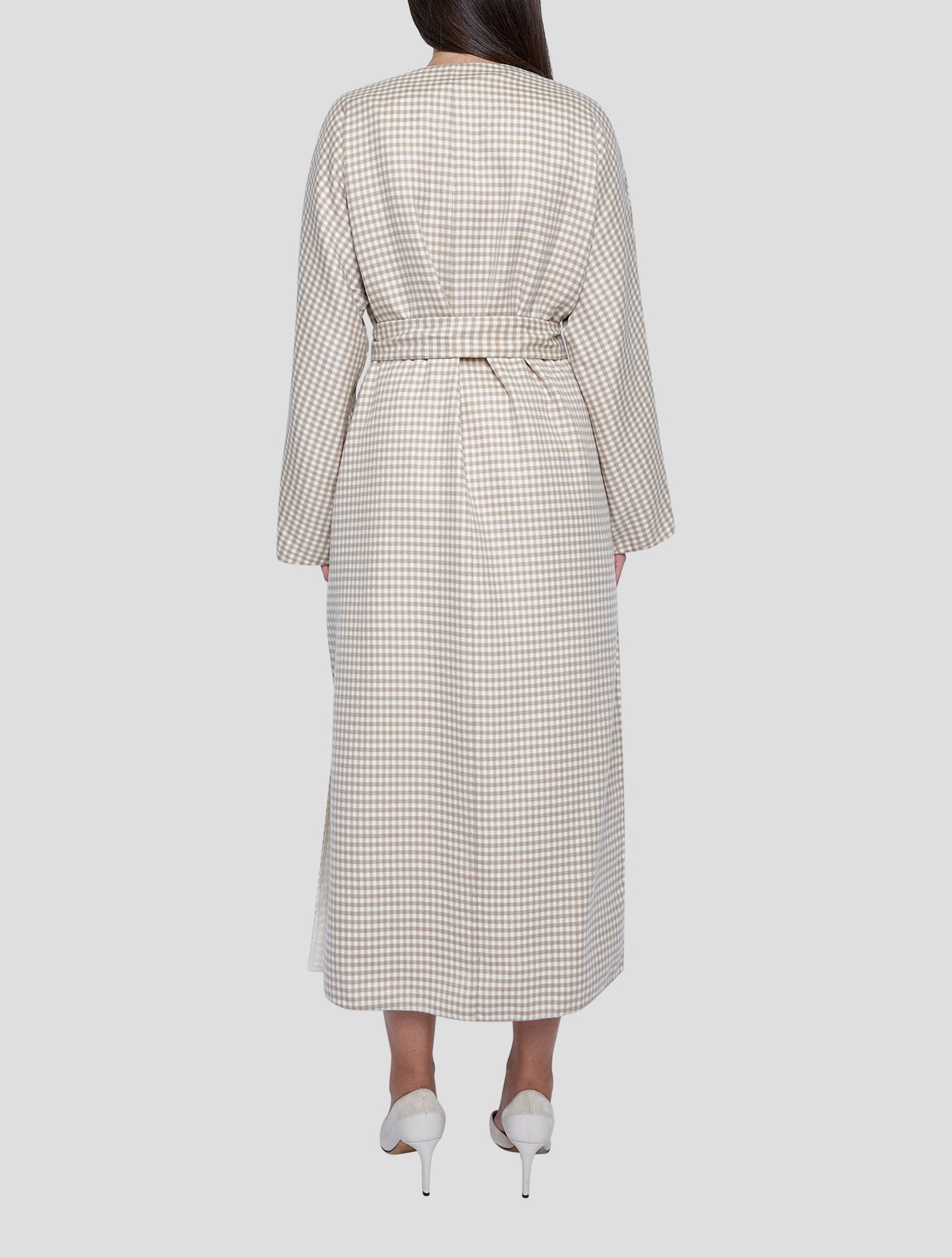 Kiton Beige White Cashmere Overcoat Women