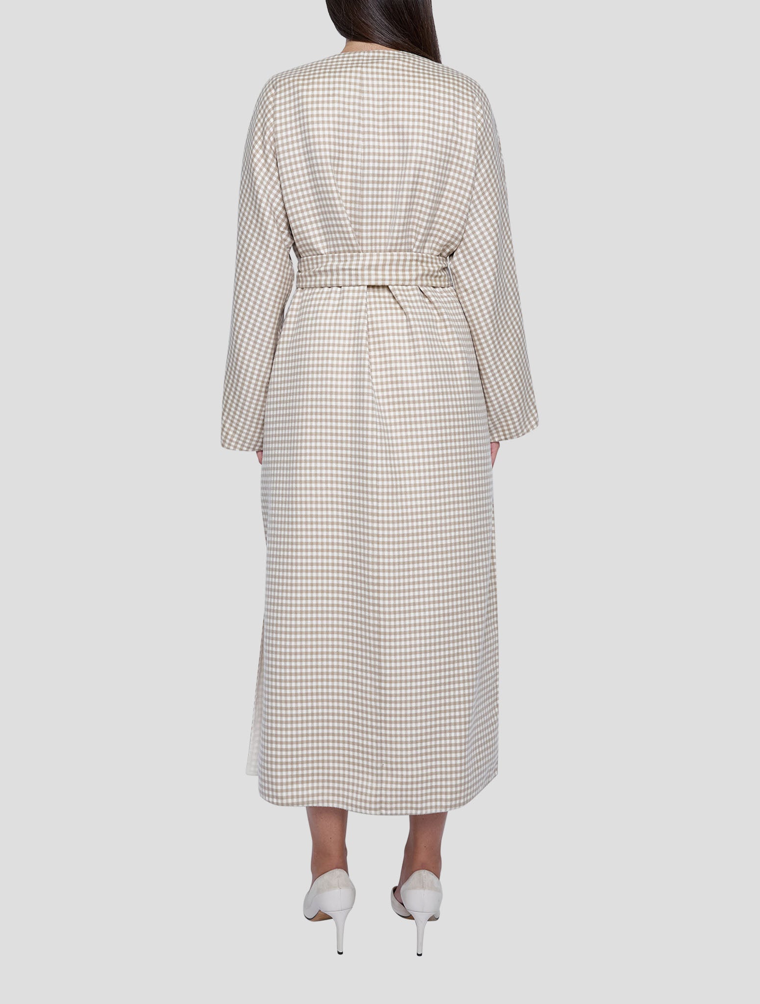 Kiton Beige White Cashmere Overcoat Women