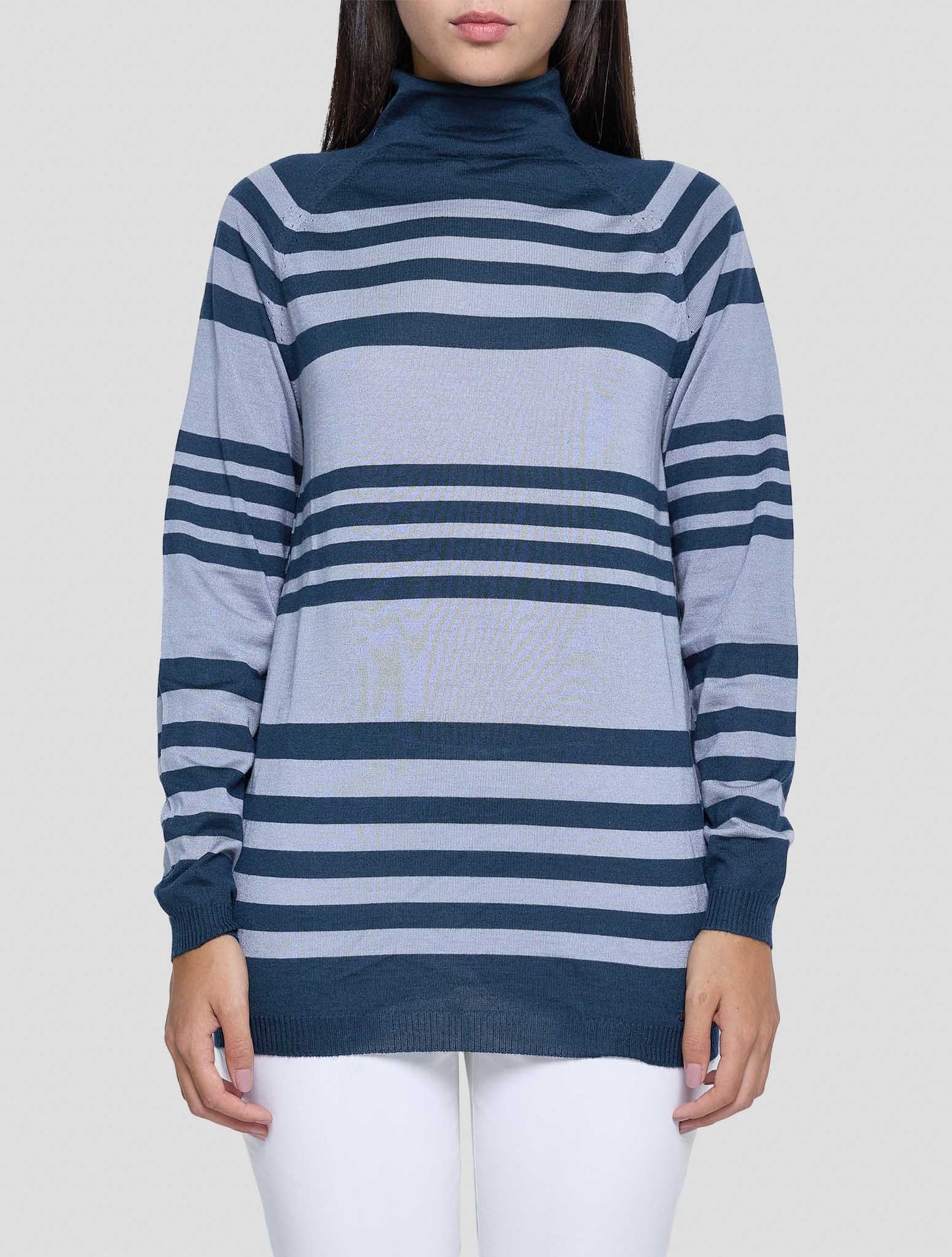 Kiton Gray Green Cashmere Silk Sweater Turtleneck Women