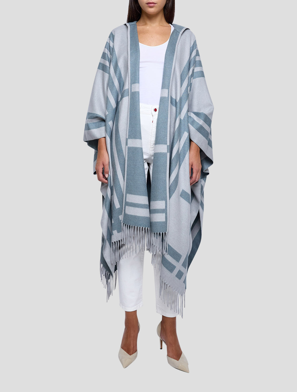 Kiton Gray Silk Cashmere Poncho Women