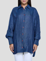 Kiton Blue Linen Shirt Women
